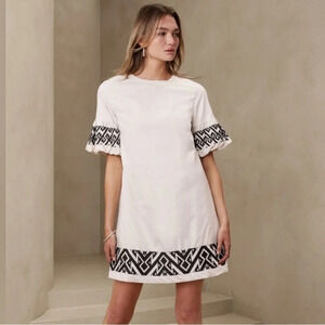 NWT BR Factory Embroidered-Sleeve Mini Dress in Cream